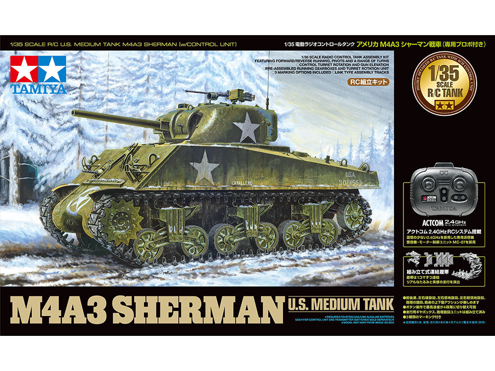 M4A3 Sherman 1/35 Scale R/C U.S. Medium Tank (w/ Control Unit) (48217)