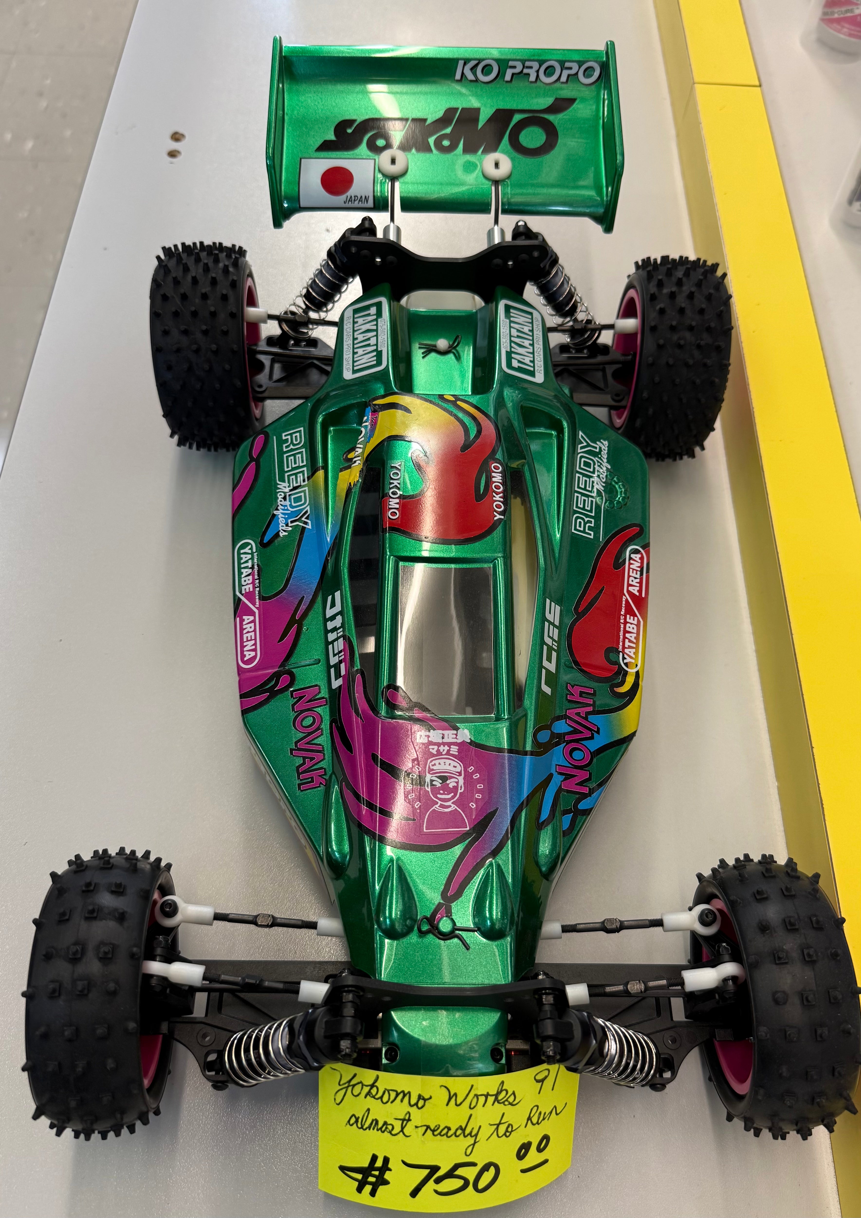 Preowned Yokomo 1/10 Super Dog Fighter Works '91 4WD Offroad Buggy EP Car, custom painted. YZ-W91