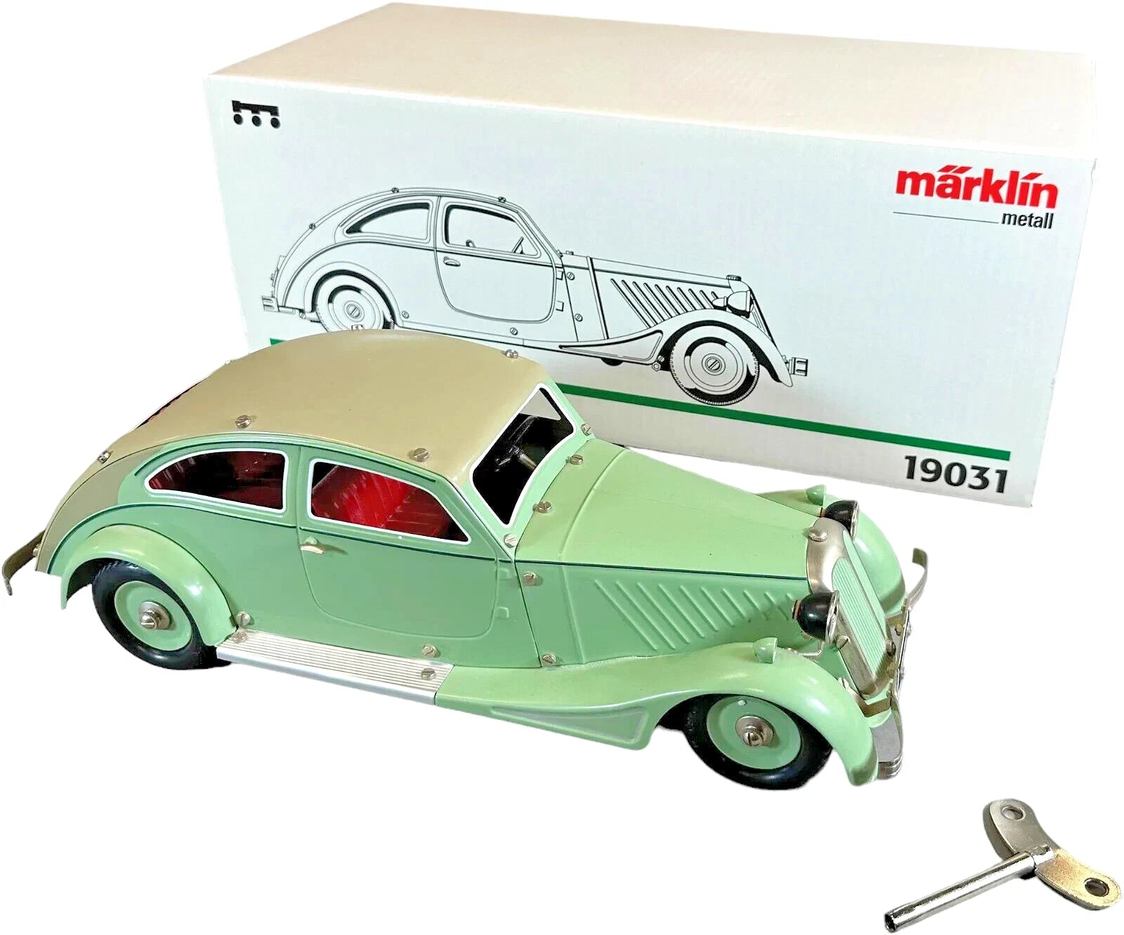 MARKLIN WINDUP #19031 METAL CLOCK WORK & HEADLIGHTS AUTOBAN COUPE w/BOX 15" NICE